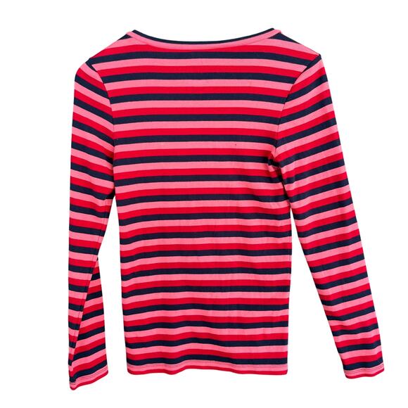 J Crew Perfect Fit Long Sleeve Tee M Pink Red Blue Stripe Top Shirt 90s J.Crew - Picture 3 of 4